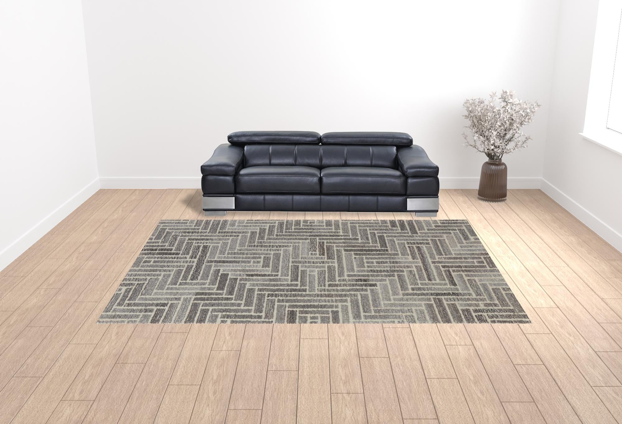 10' X 14' Taupe Gray And Tan Wool Geometric Tufted Handmade Area Rug