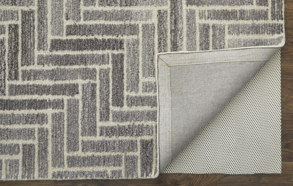 10' X 14' Taupe Gray And Tan Wool Geometric Tufted Handmade Area Rug