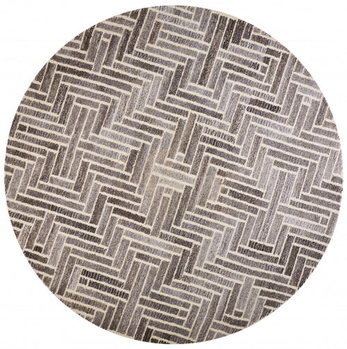 8' Taupe Gray And Tan Round Wool Geometric Tufted Handmade Area Rug