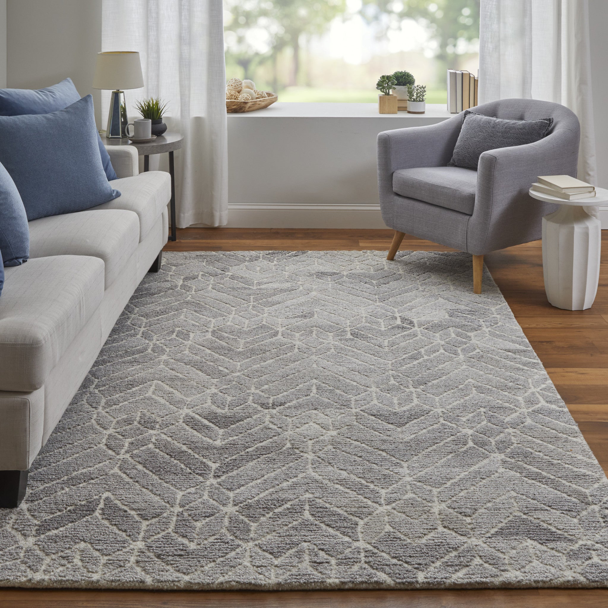 9' X 12' Taupe Gray And Ivory Wool Geometric Tufted Handmade Area Rug