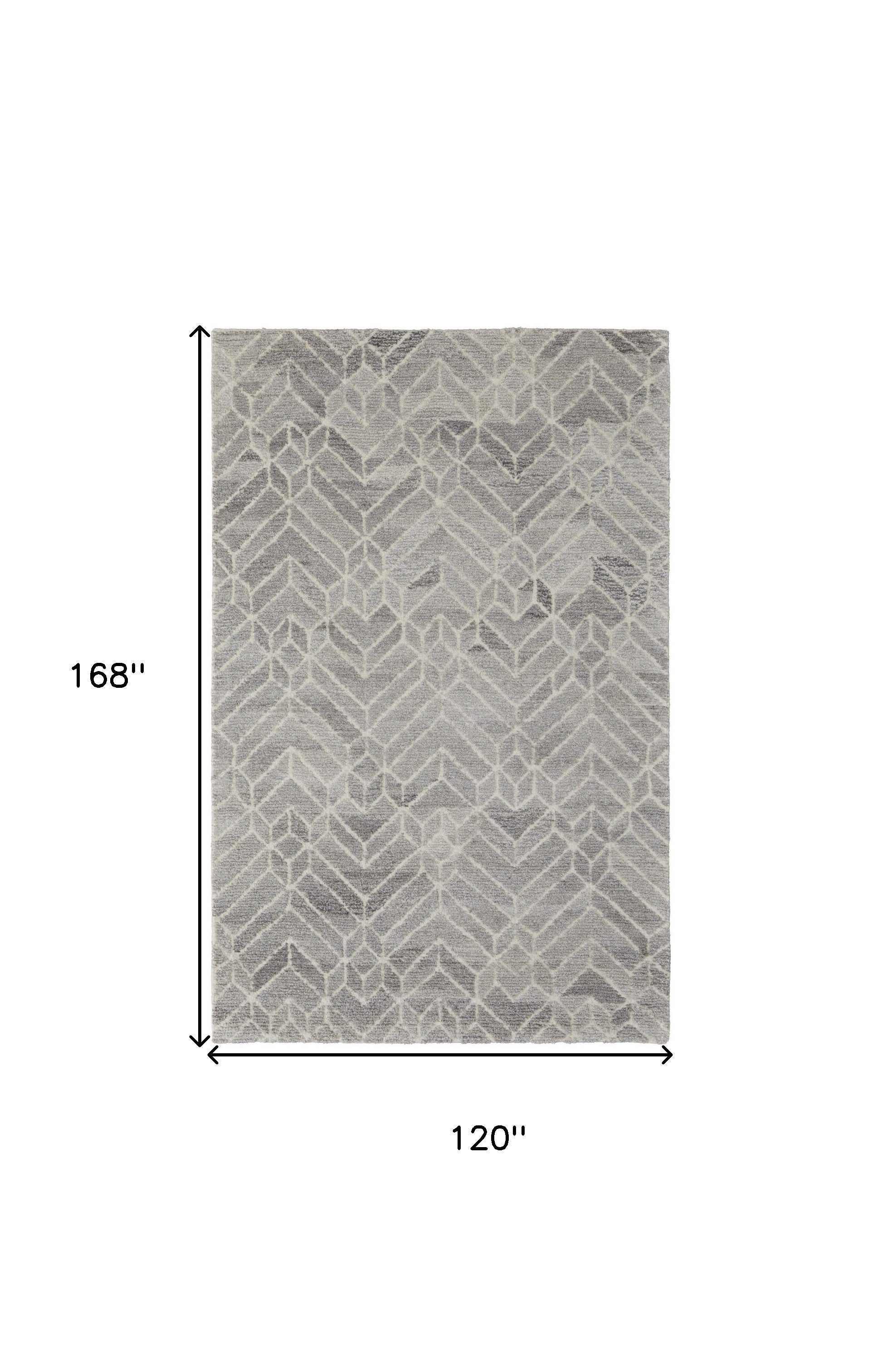 10' X 14' Taupe Gray And Ivory Wool Geometric Tufted Handmade Area Rug