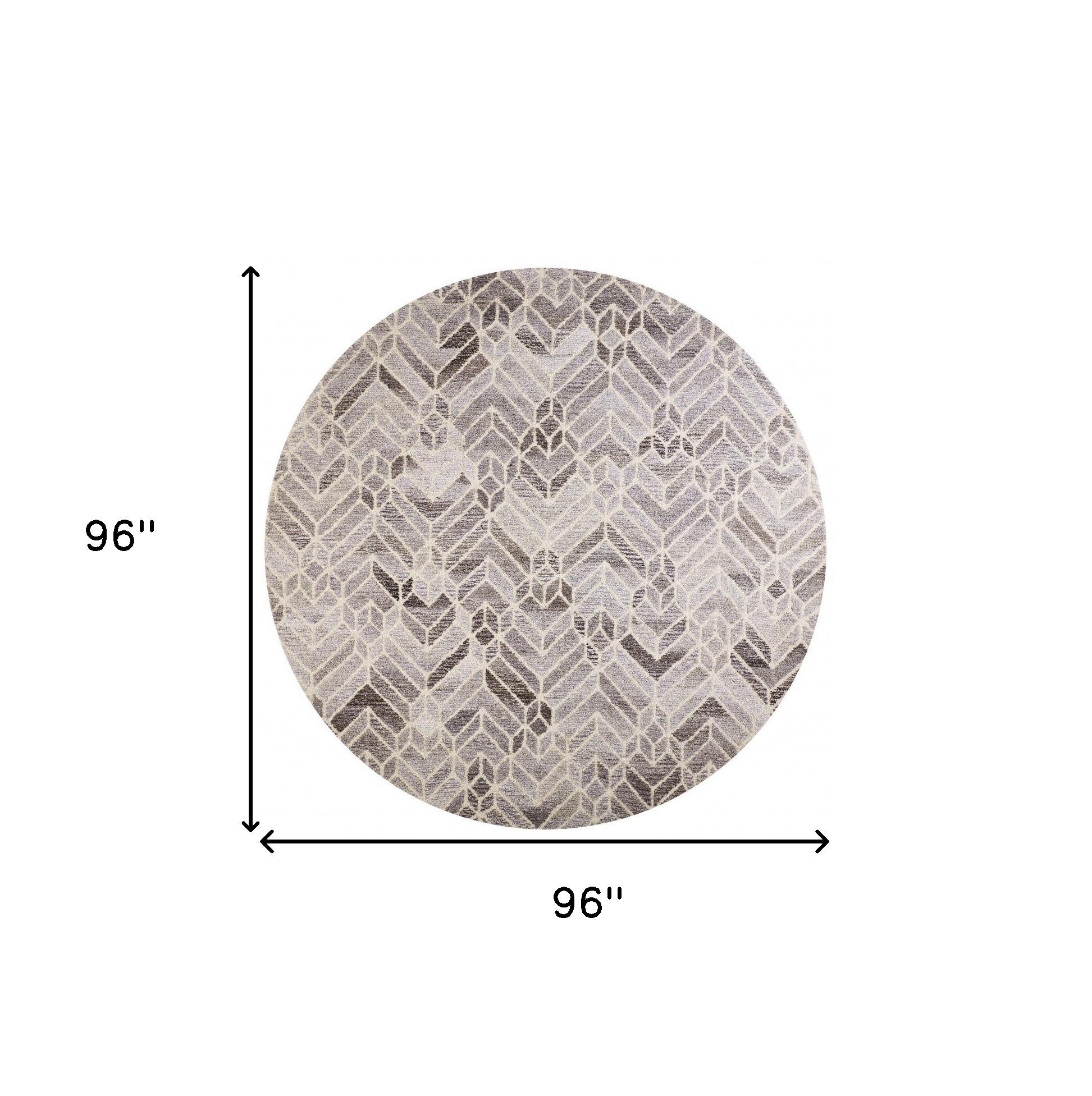 8' Taupe Gray And Ivory Round Wool Geometric Tufted Handmade Area Rug