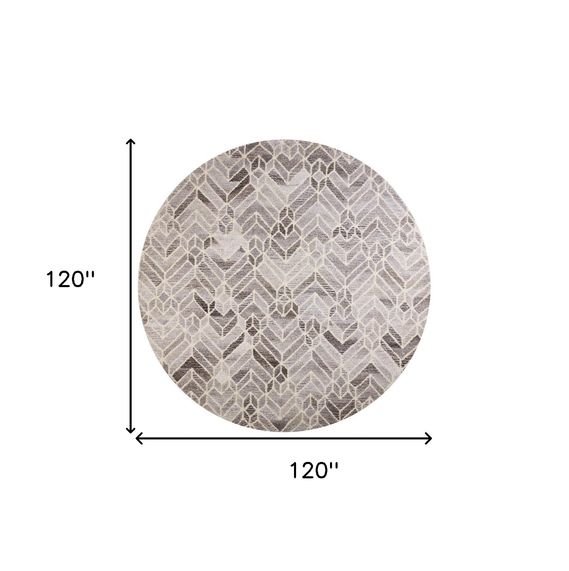 10' Taupe Gray And Ivory Round Wool Geometric Tufted Handmade Area Rug