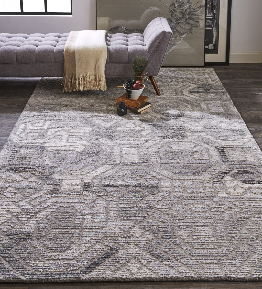 8' X 10' Gray Ivory And Taupe Wool Abstract Tufted Handmade Area Rug