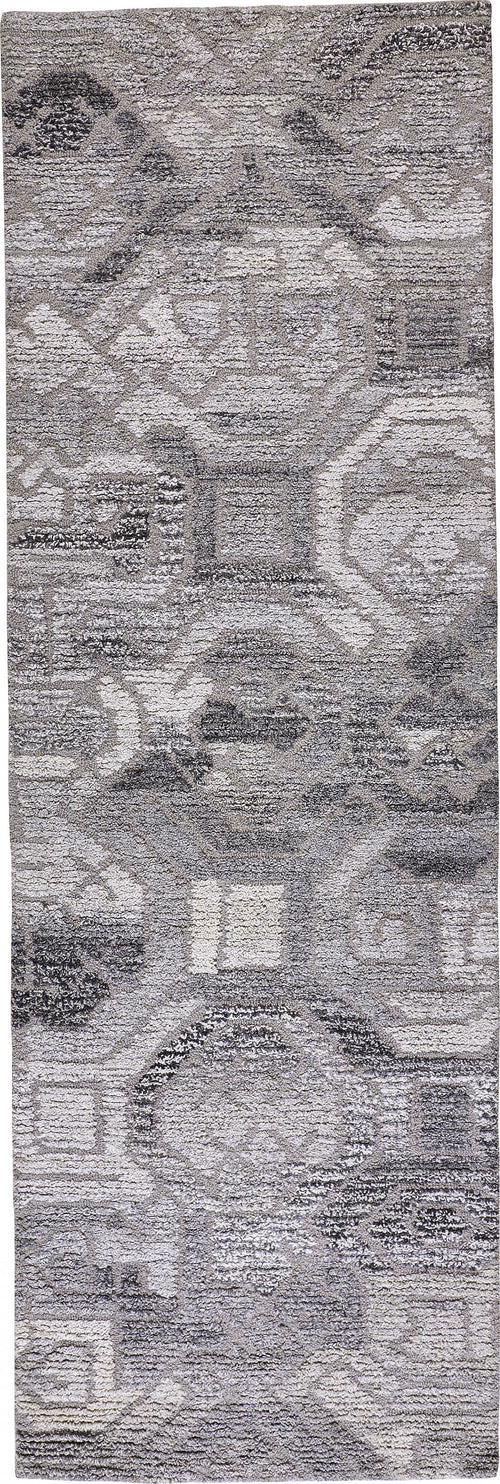 8' Gray Ivory And Taupe Wool Abstract Tufted Handmade Runner Rug