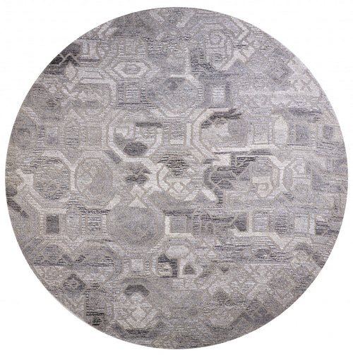 8' Gray Ivory And Taupe Round Wool Abstract Tufted Handmade Area Rug