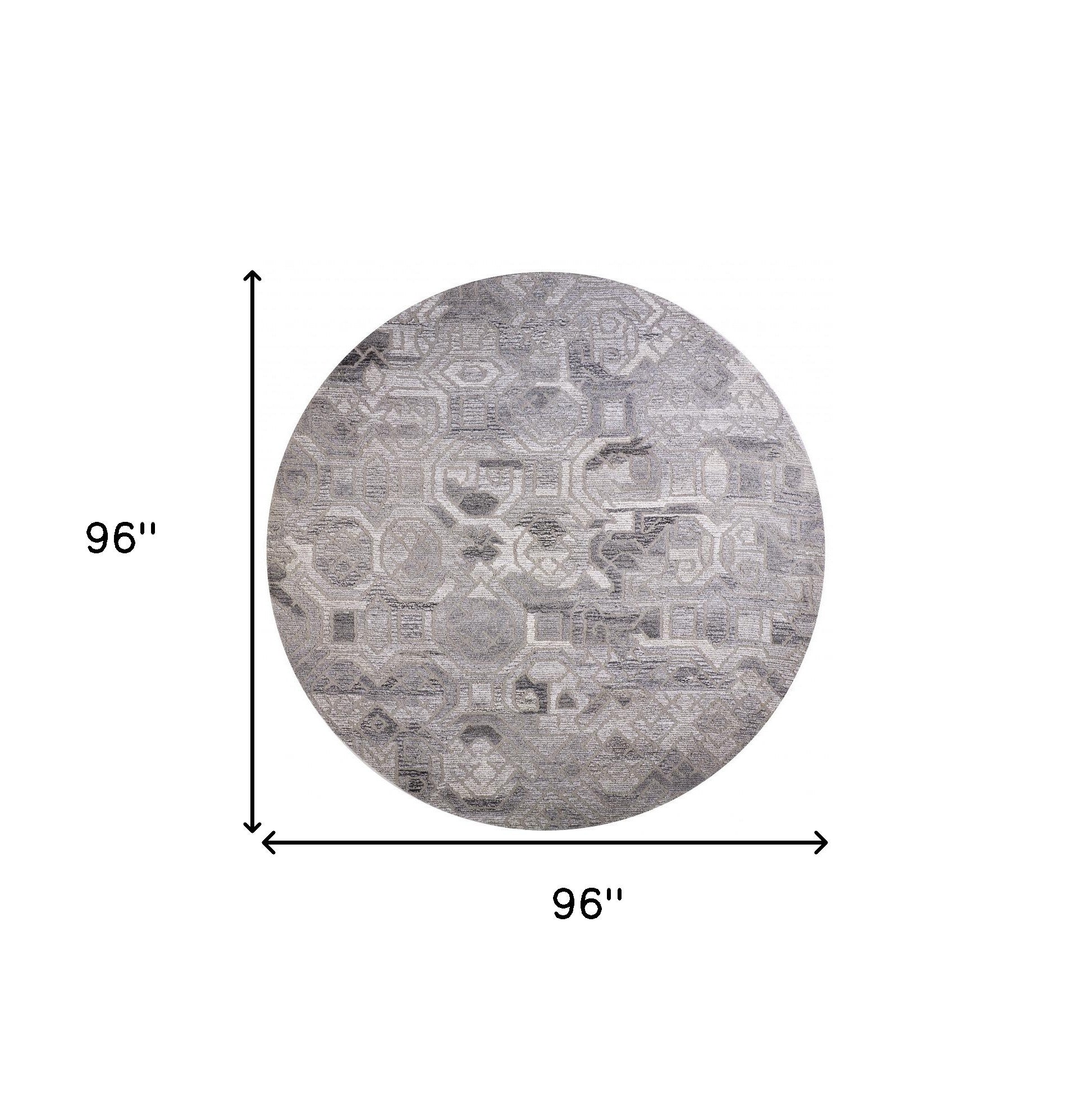 8' Gray Ivory And Taupe Round Wool Abstract Tufted Handmade Area Rug