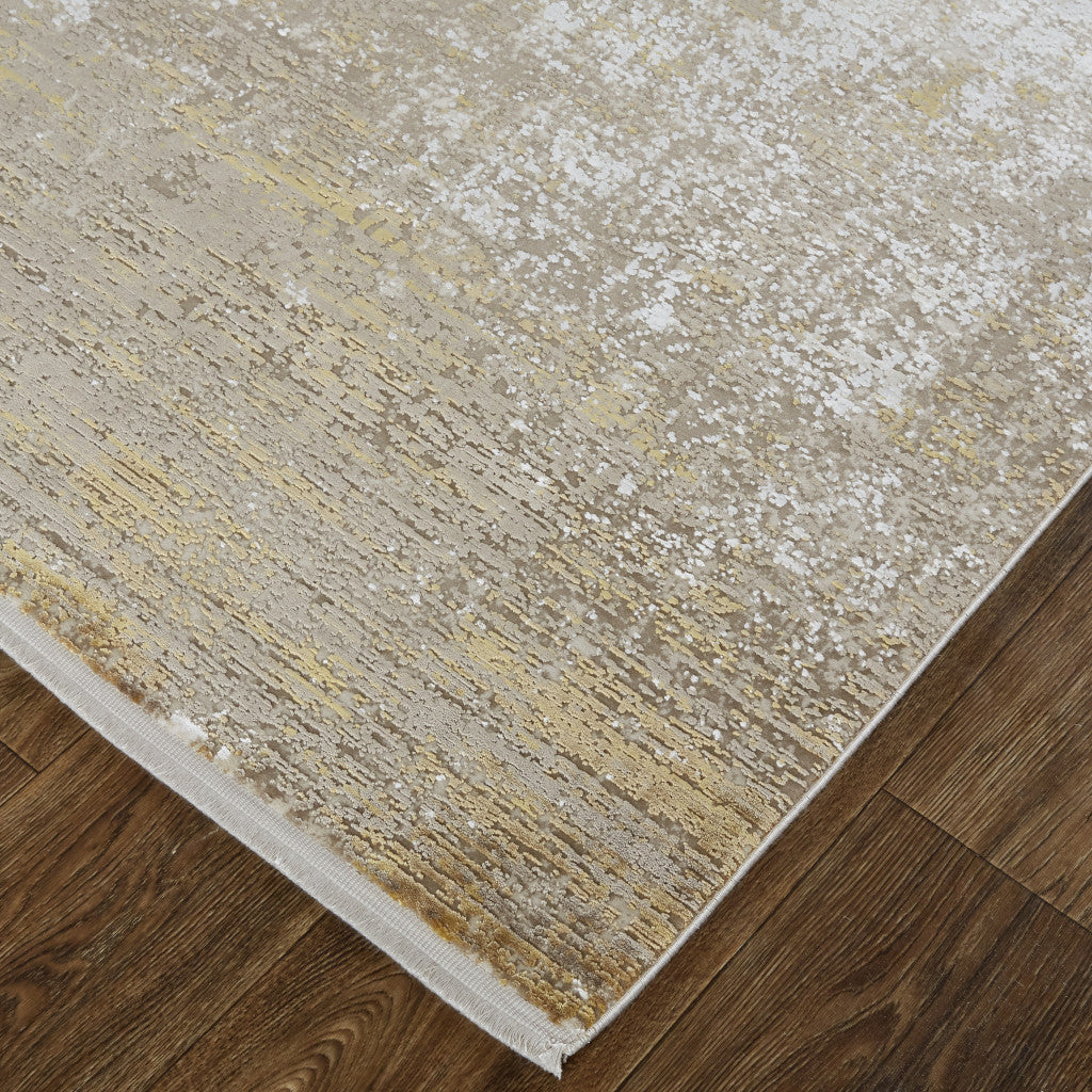 10' X 13' Taupe Ivory And Gold Abstract Area Rug With Fringe