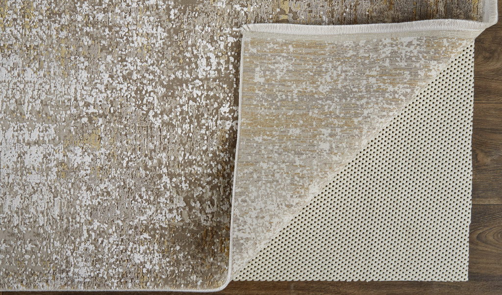 10' X 13' Taupe Ivory And Gold Abstract Area Rug With Fringe