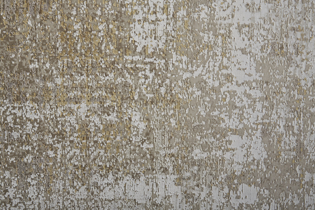 10' X 13' Taupe Ivory And Gold Abstract Area Rug With Fringe