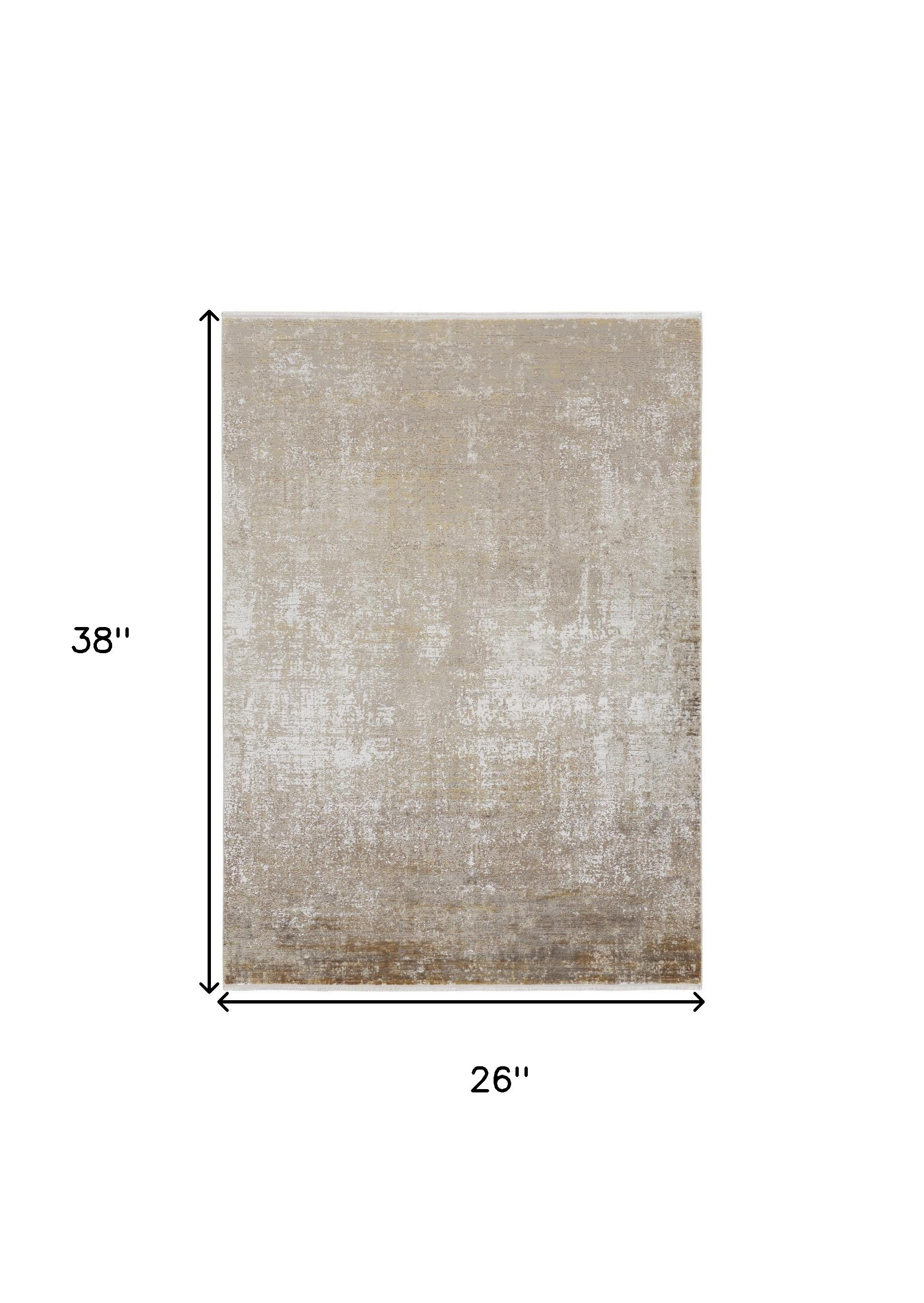 2' X 3' Taupe Ivory And Gold Abstract Area Rug With Fringe