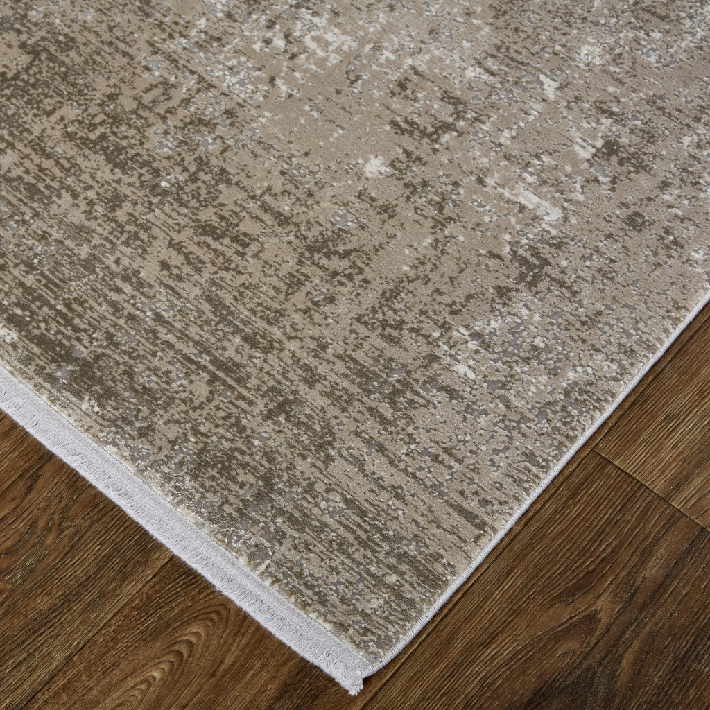 5' X 8' Tan Ivory And Gray Abstract Power Loom Distressed Area Rug With Fringe