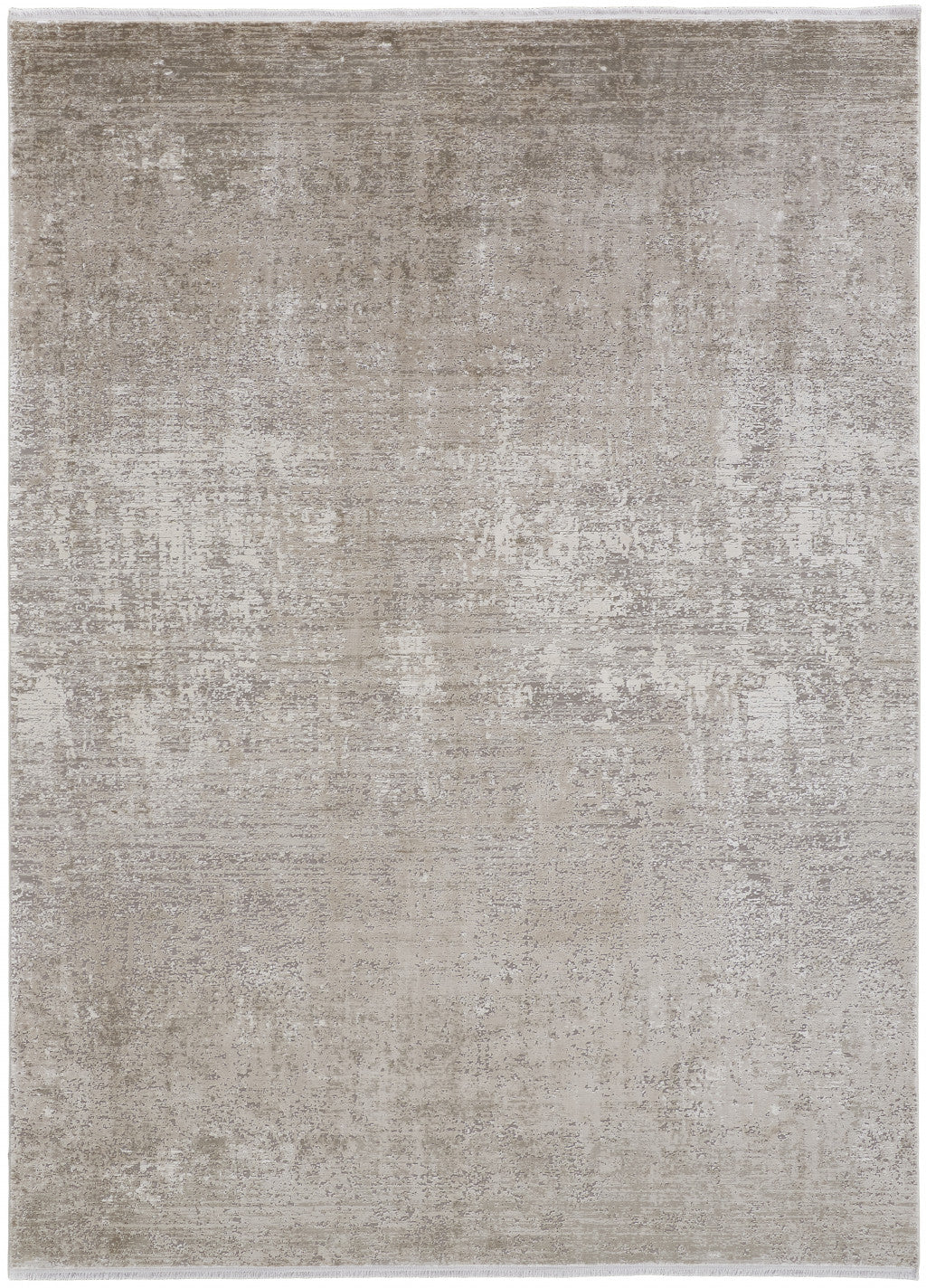 7' X 10' Tan Ivory And Gray Abstract Power Loom Distressed Area Rug With Fringe