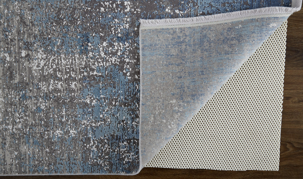 12' X 18' Blue Gray And Silver Abstract Power Loom Distressed Area Rug