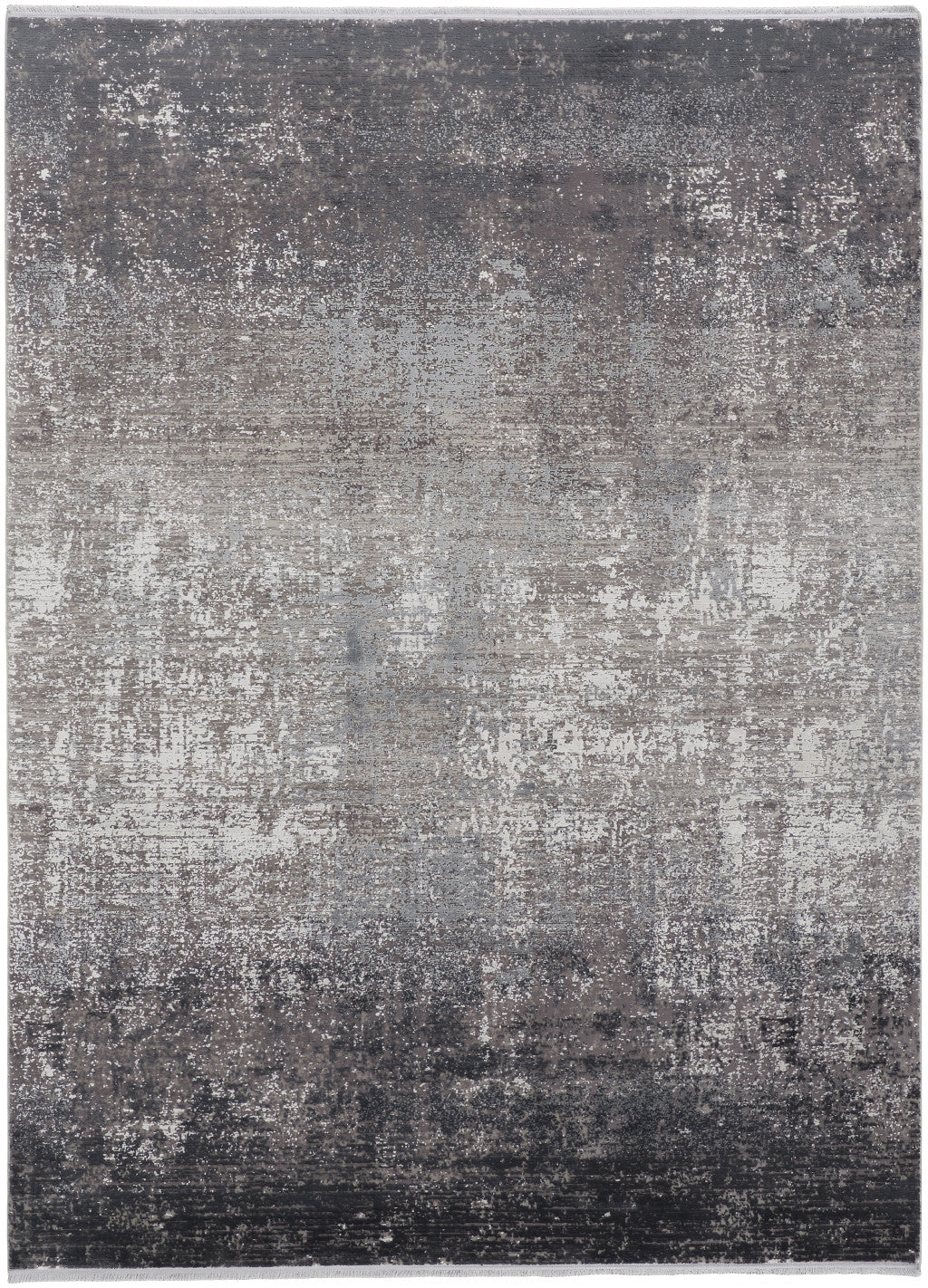 5' X 8' Gray Black And Silver Abstract Power Loom Distressed Area Rug With Fringe