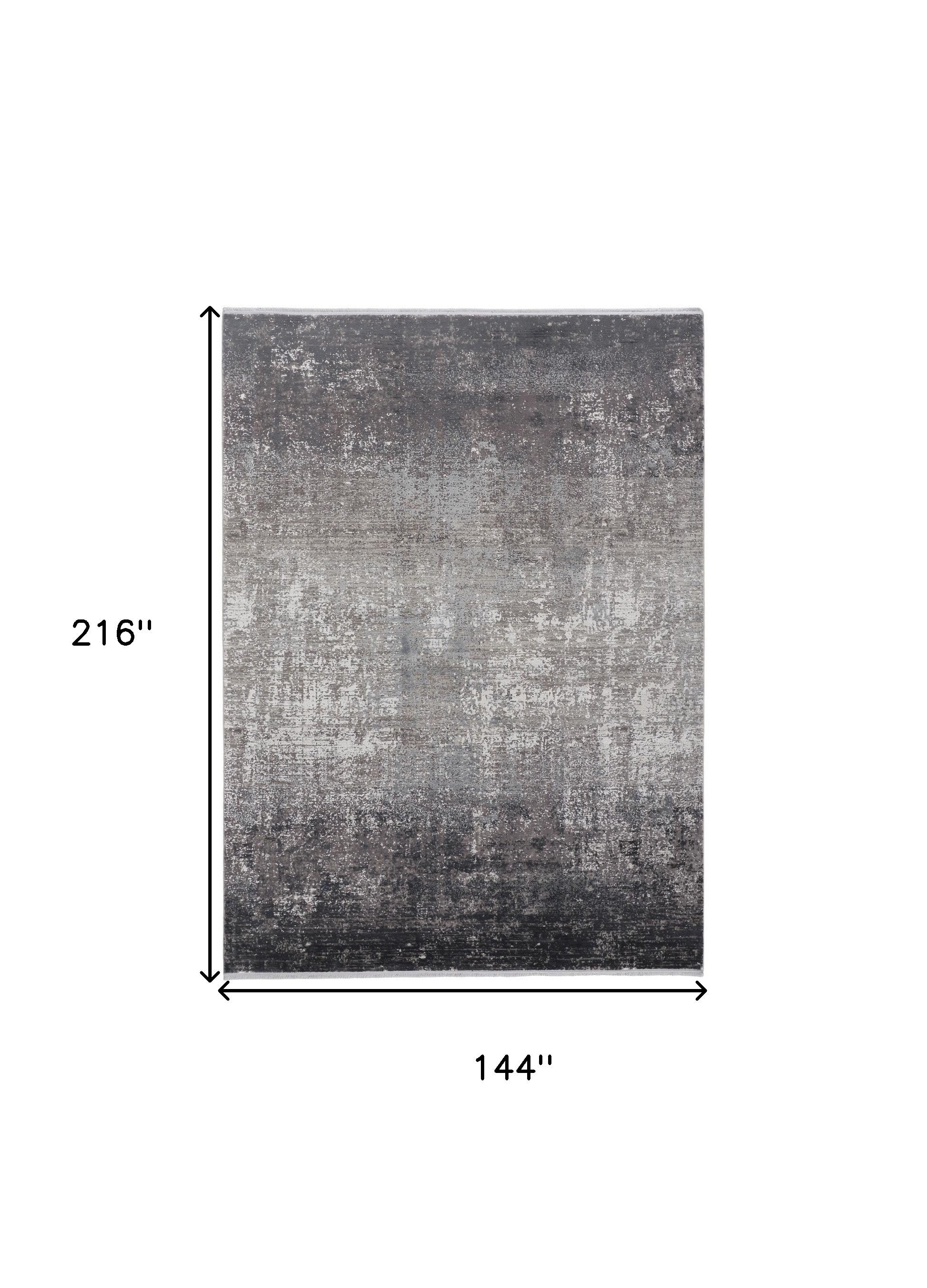 12' X 18' Gray Black And Silver Abstract Power Loom Distressed Area Rug