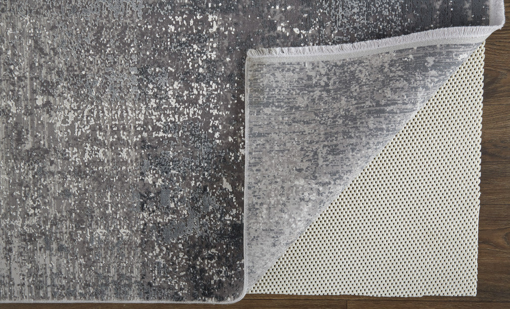 12' X 18' Gray Black And Silver Abstract Power Loom Distressed Area Rug