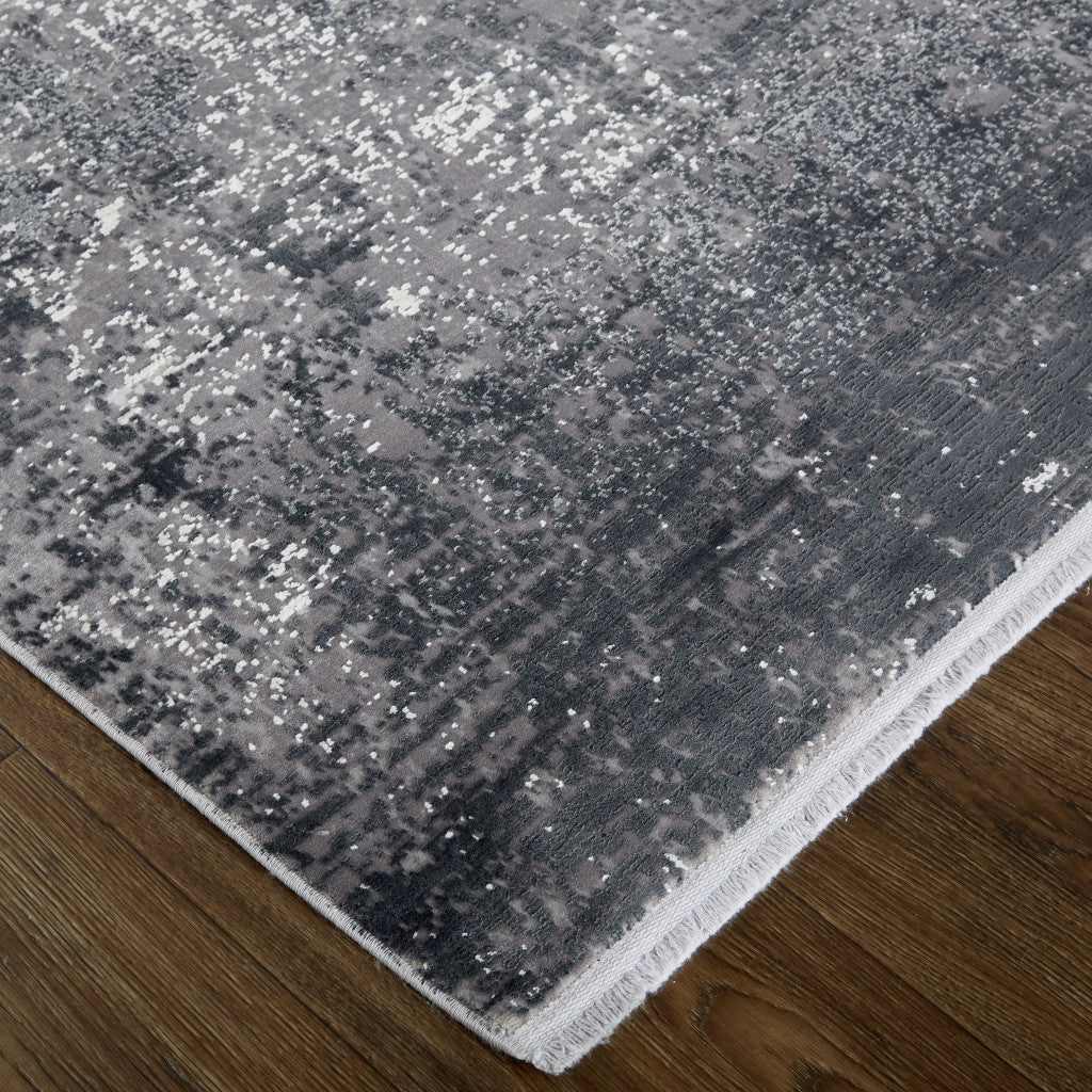 Gray Black And Silver Abstract Power Loom Distressed Area Rug