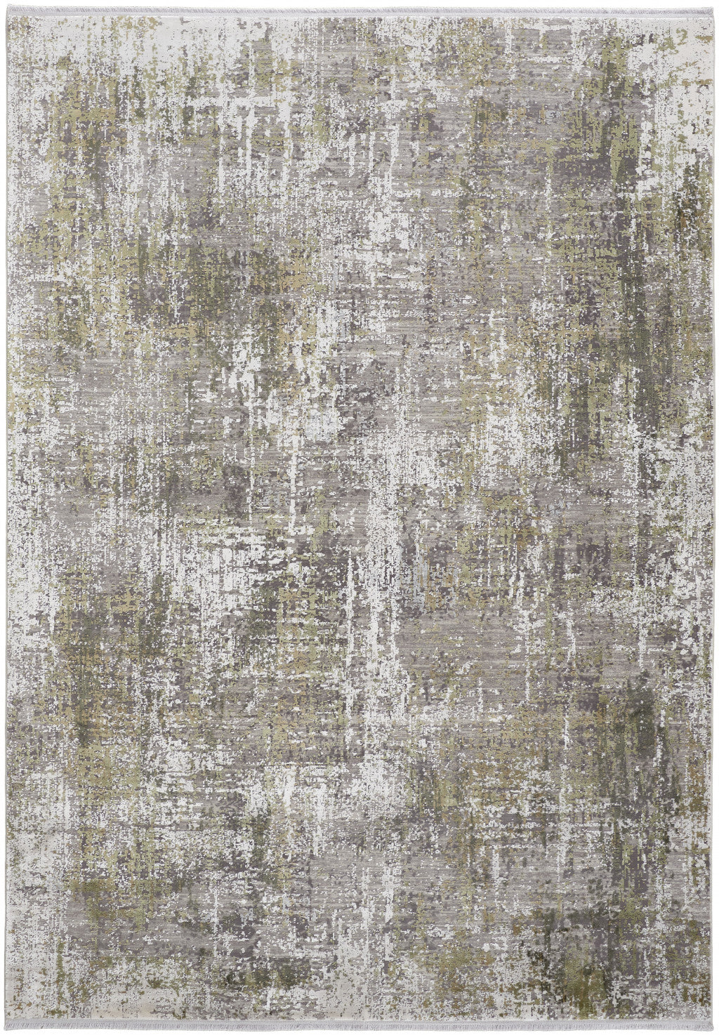 10' X 13' Green Gray And Ivory Abstract Area Rug With Fringe