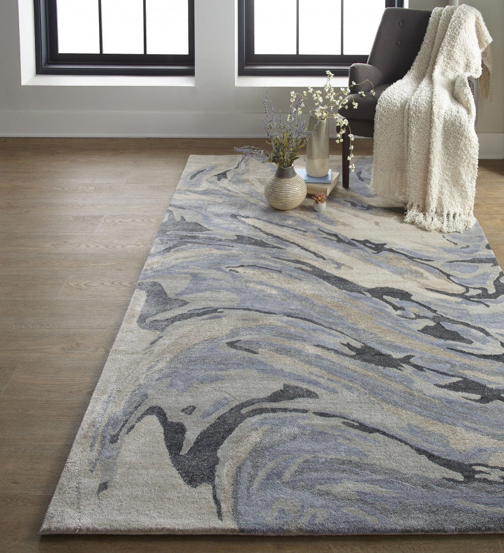 5' X 8' Blue Gray And Taupe Abstract Tufted Handmade Area Rug