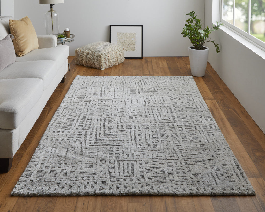 8' X 10' Gray And Silver Geometric Stain Resistant Area Rug