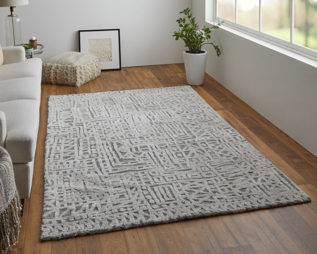 8' X 10' Gray And Silver Geometric Stain Resistant Area Rug