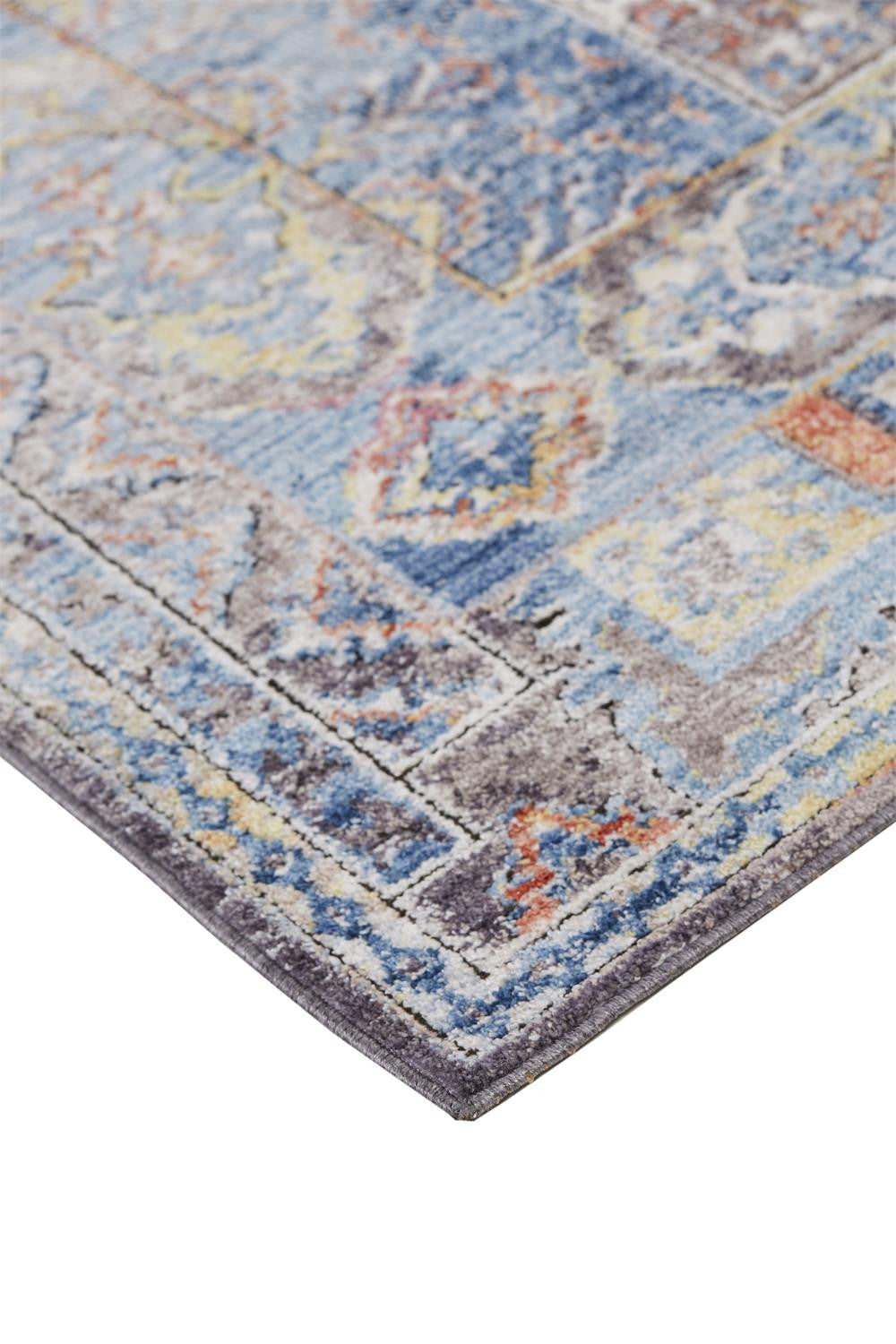 8' X 10' Blue Gray And Ivory Floral Stain Resistant Area Rug