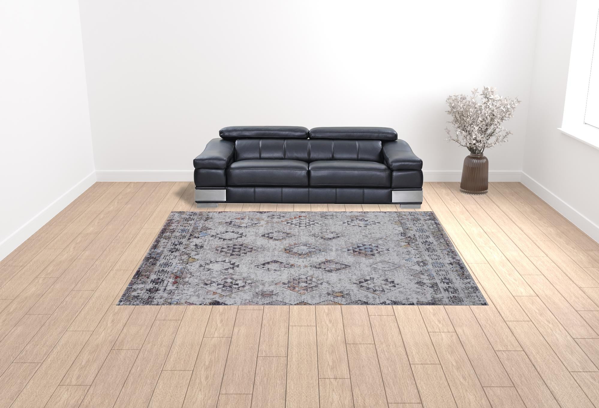 10' X 13' Gray Taupe And Blue Geometric Stain Resistant Area Rug