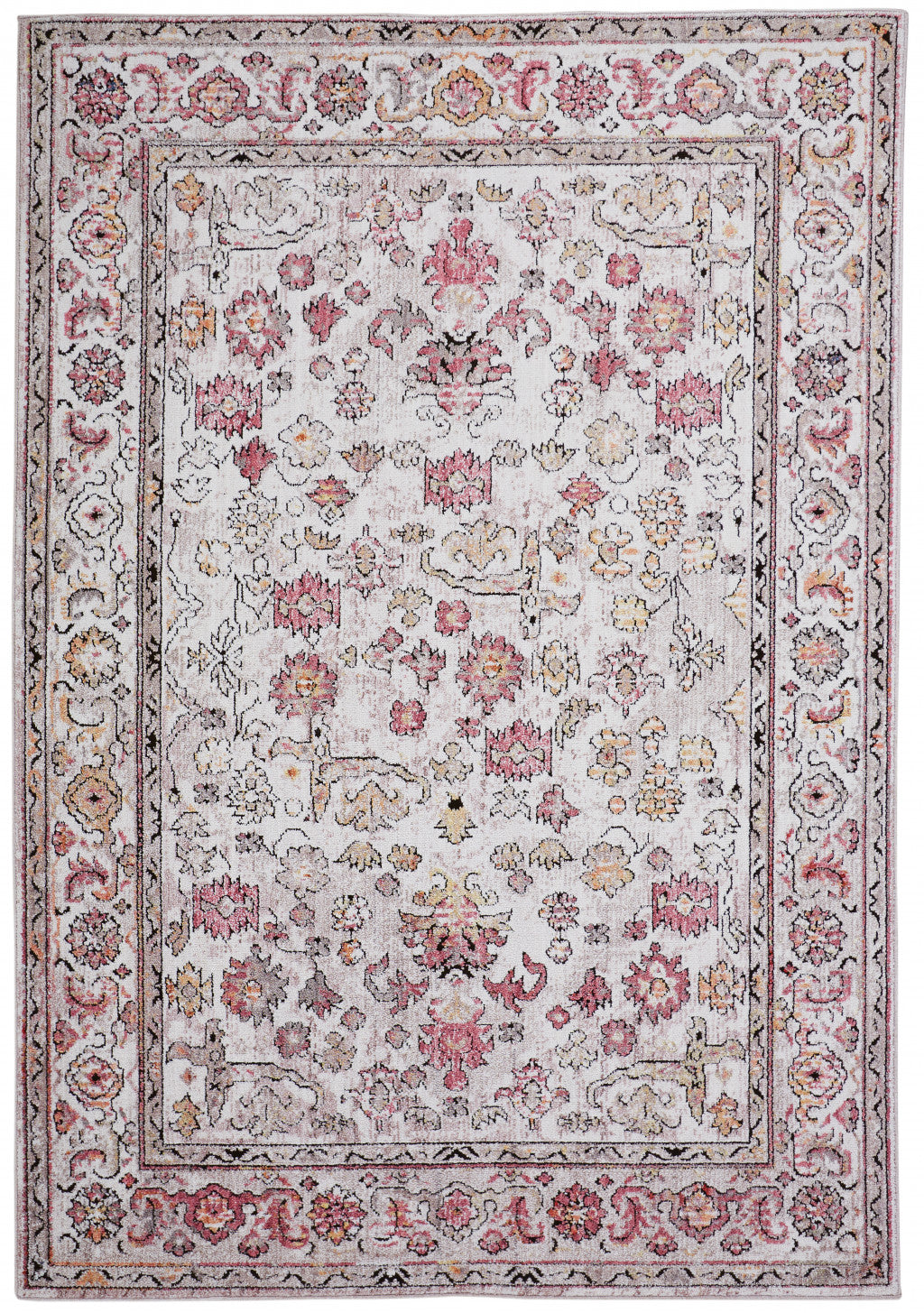 10' X 13' Ivory Pink And Gray Floral Stain Resistant Area Rug