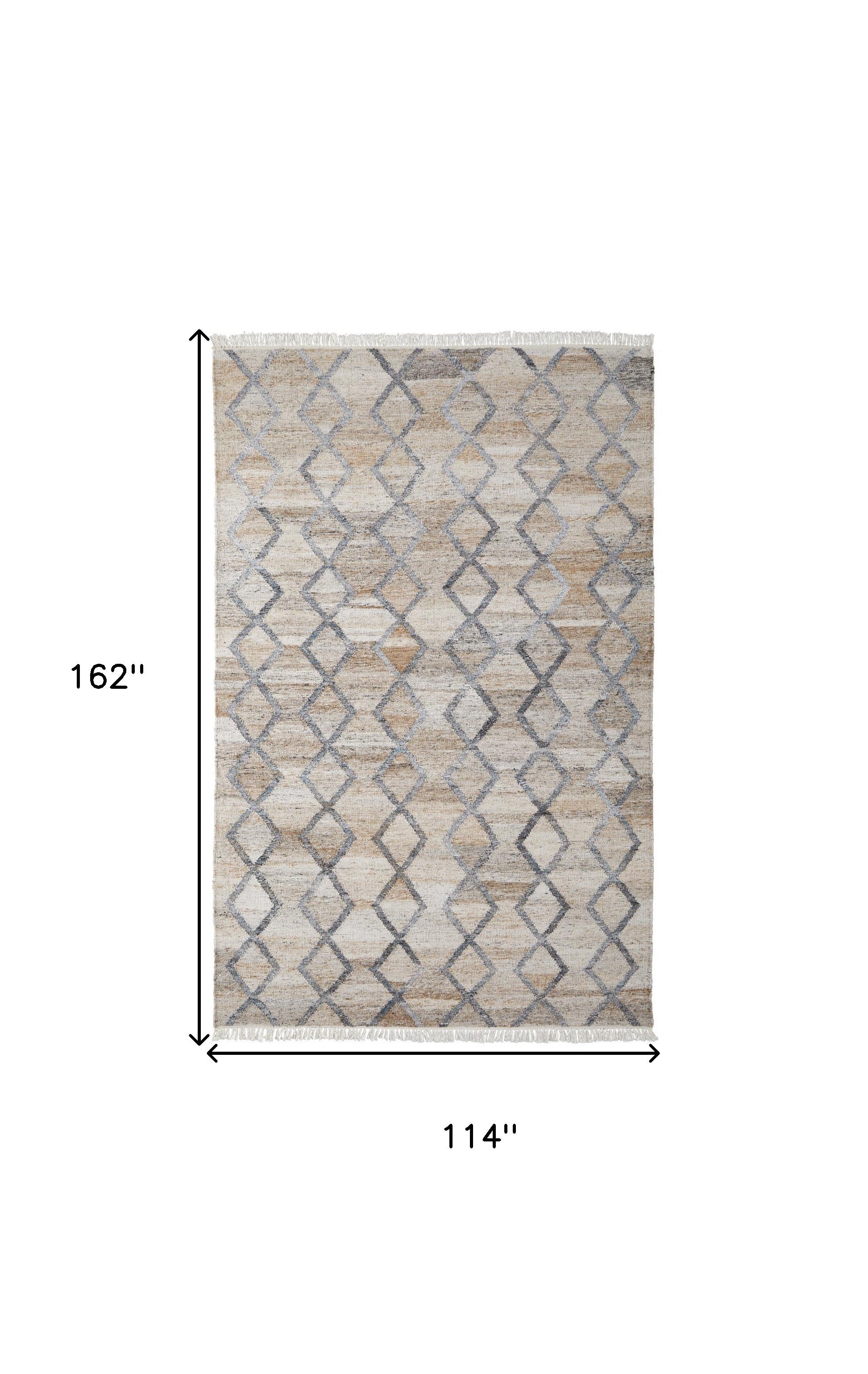 10' X 13' Gray Ivory And Tan Geometric Hand Woven Stain Resistant Area Rug With Fringe