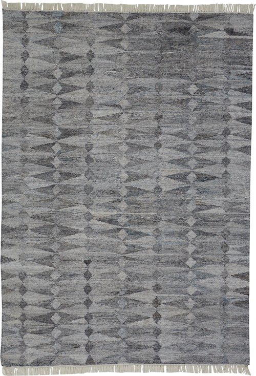 9' X 12' Gray Silver And Ivory Geometric Hand Woven Stain Resistant Area Rug With Fringe