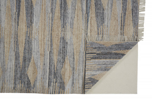 10' X 13' Gray Tan And Silver Abstract Hand Woven Stain Resistant Area Rug With Fringe