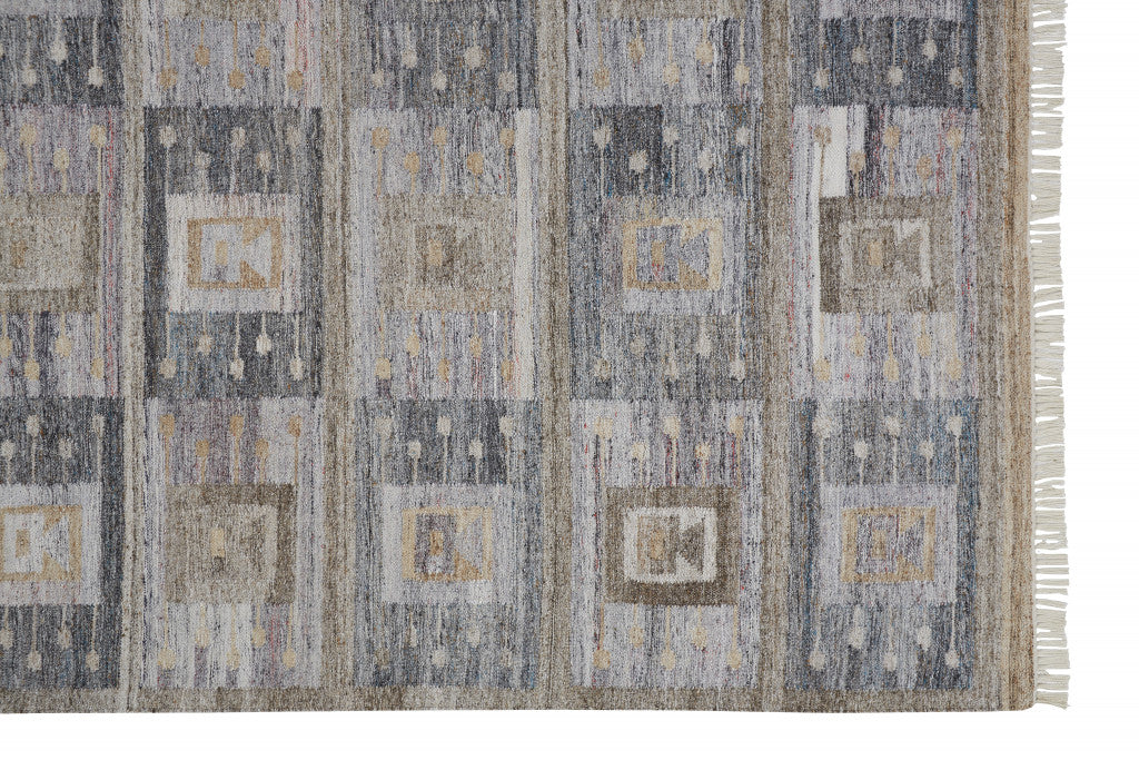 5' X 8' Gray Taupe And Tan Geometric Hand Woven Stain Resistant Area Rug With Fringe