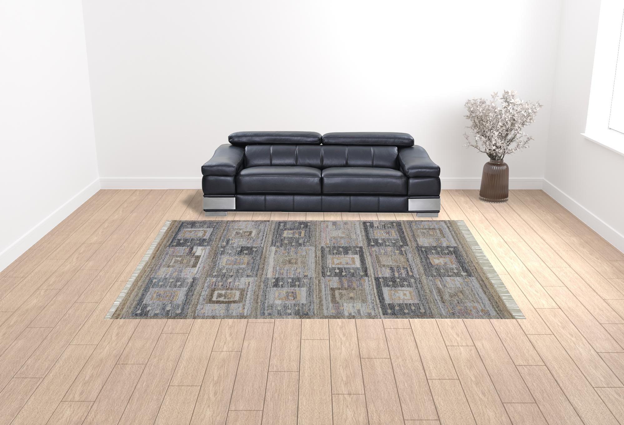 10' X 13' Gray Taupe And Tan Geometric Hand Woven Stain Resistant Area Rug With Fringe