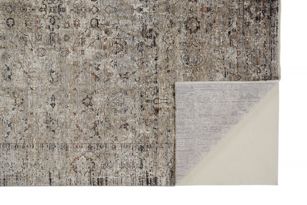 5' X 8' Taupe Ivory And Gray Abstract Distressed Area Rug With Fringe