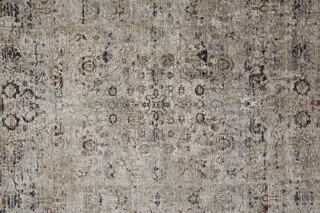 5' X 8' Taupe Ivory And Gray Abstract Distressed Area Rug With Fringe