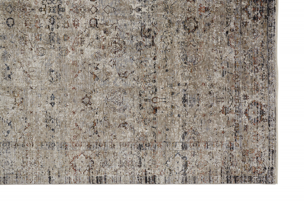 5' X 8' Taupe Ivory And Gray Abstract Distressed Area Rug With Fringe