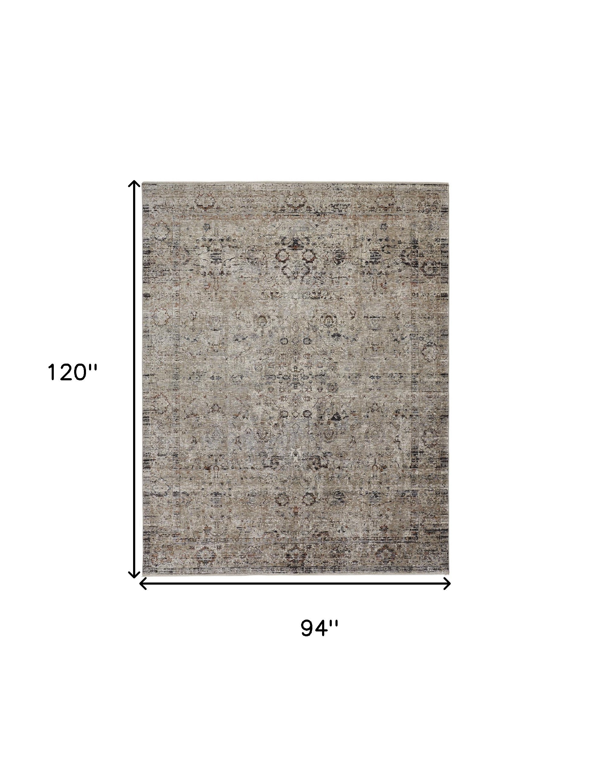 8' X 10' Taupe Ivory And Gray Abstract Distressed Area Rug With Fringe