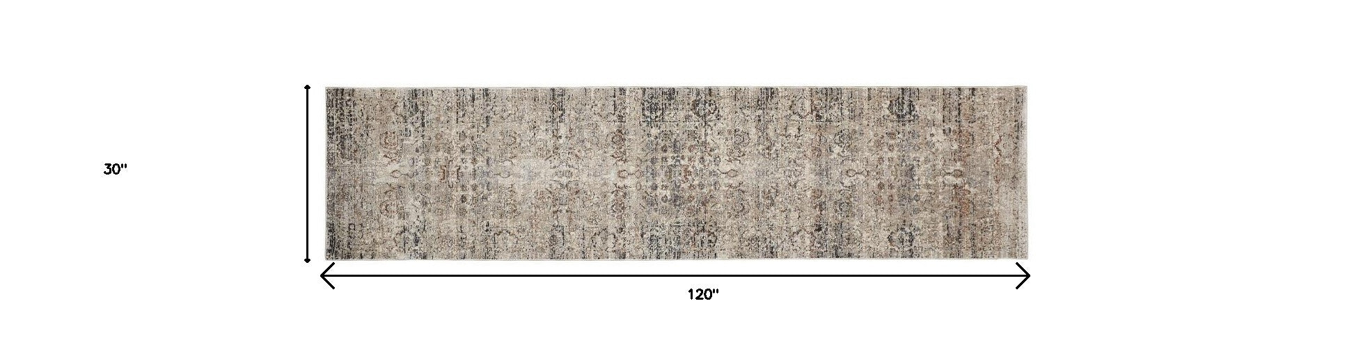 10' Taupe Ivory And Gray Abstract Distressed Runner Rug With Fringe