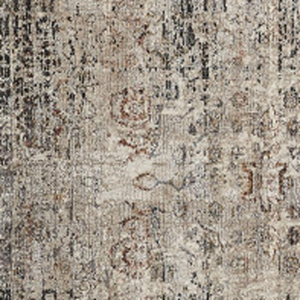 12' Taupe Ivory And Gray Abstract Distressed Runner Rug With Fringe