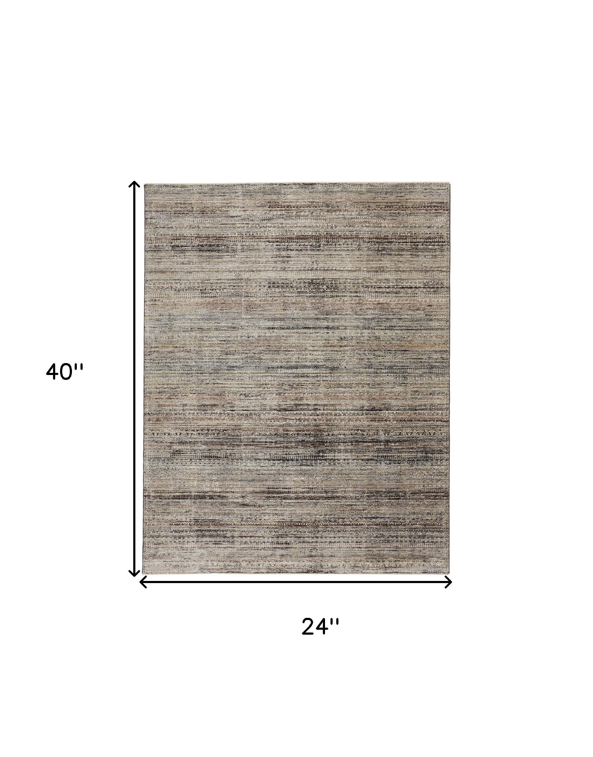 2' X 3' Ivory Gray And Black Abstract Distressed Area Rug With Fringe