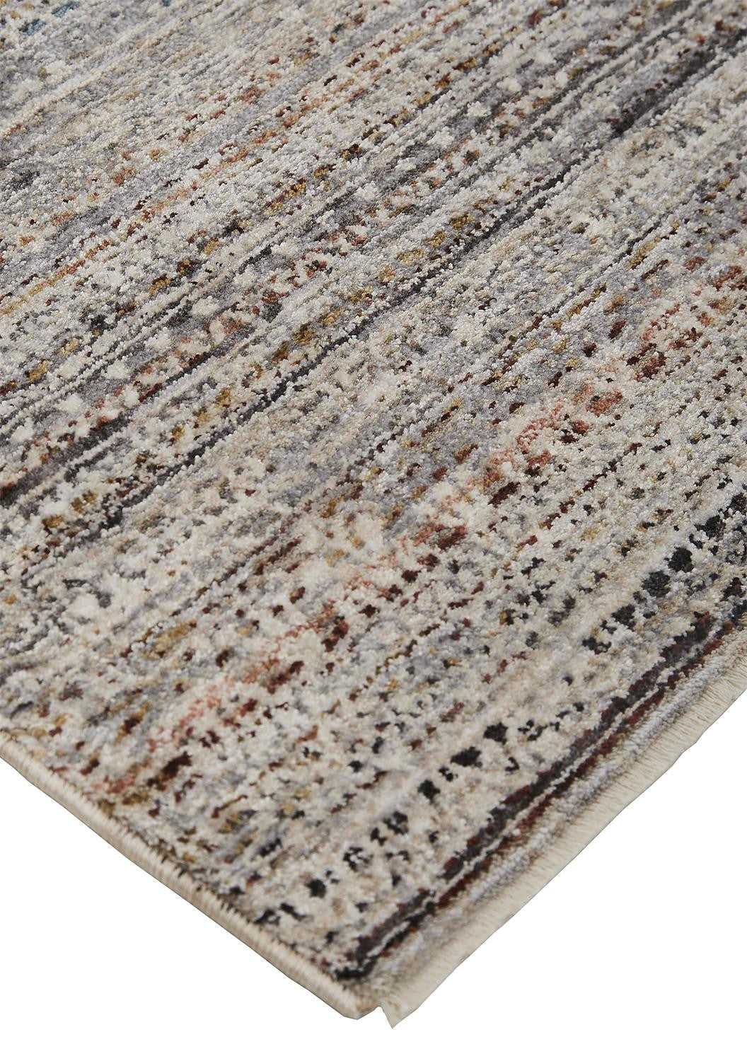 4' X 6' Ivory Gray And Black Abstract Distressed Area Rug With Fringe