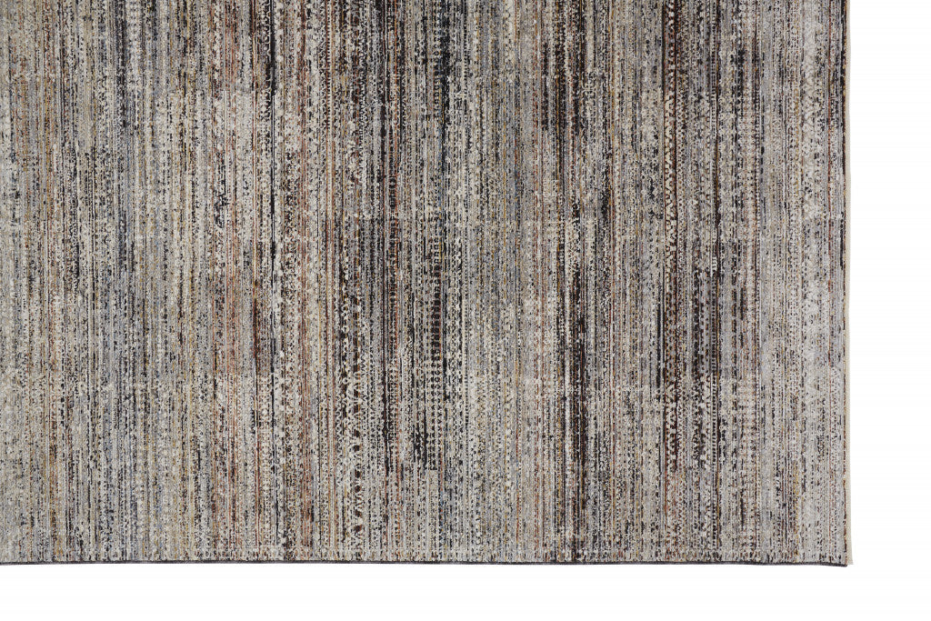 4' X 6' Ivory Gray And Black Abstract Distressed Area Rug With Fringe