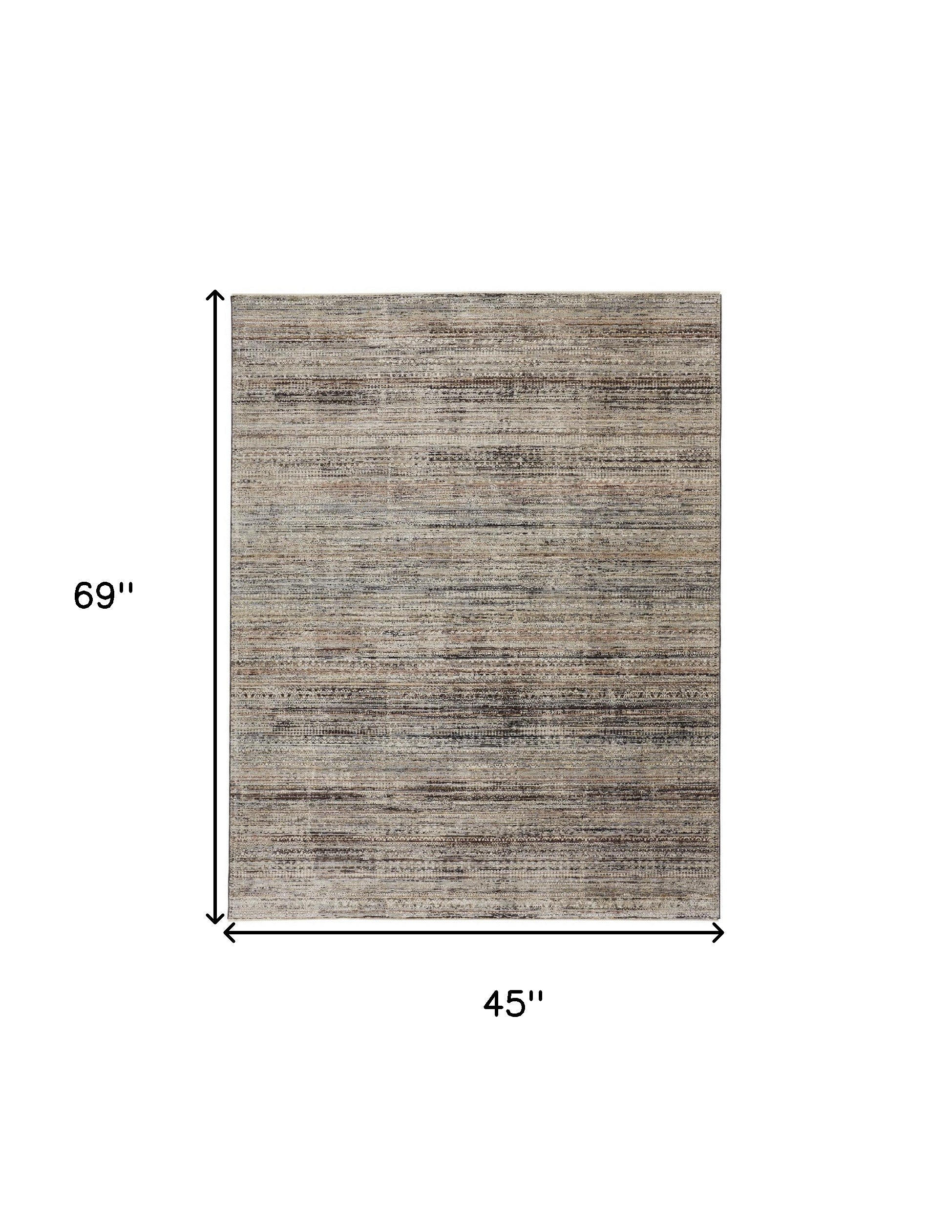 4' X 6' Ivory Gray And Black Abstract Distressed Area Rug With Fringe