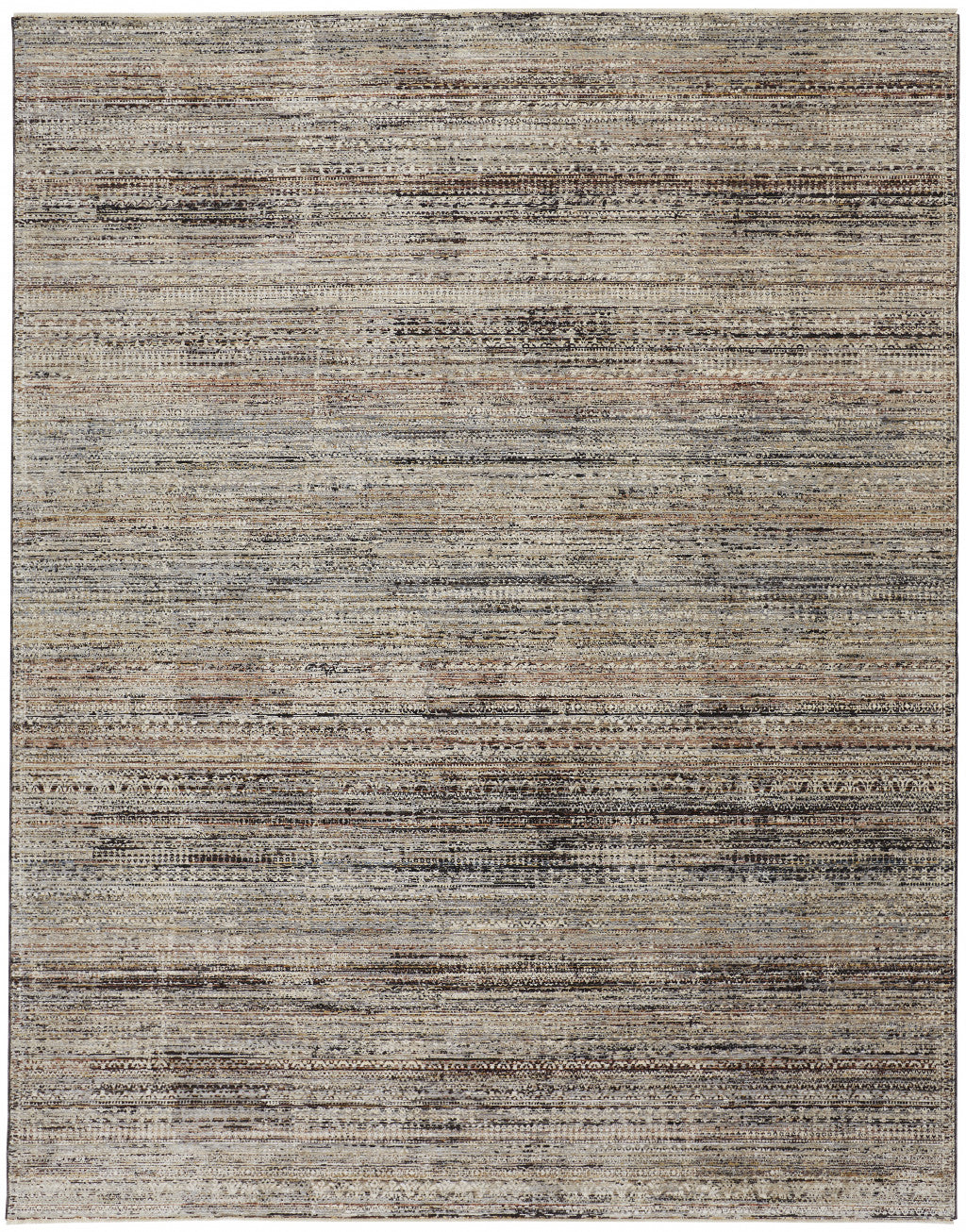 7' X 10' Ivory Gray And Black Abstract Distressed Area Rug With Fringe