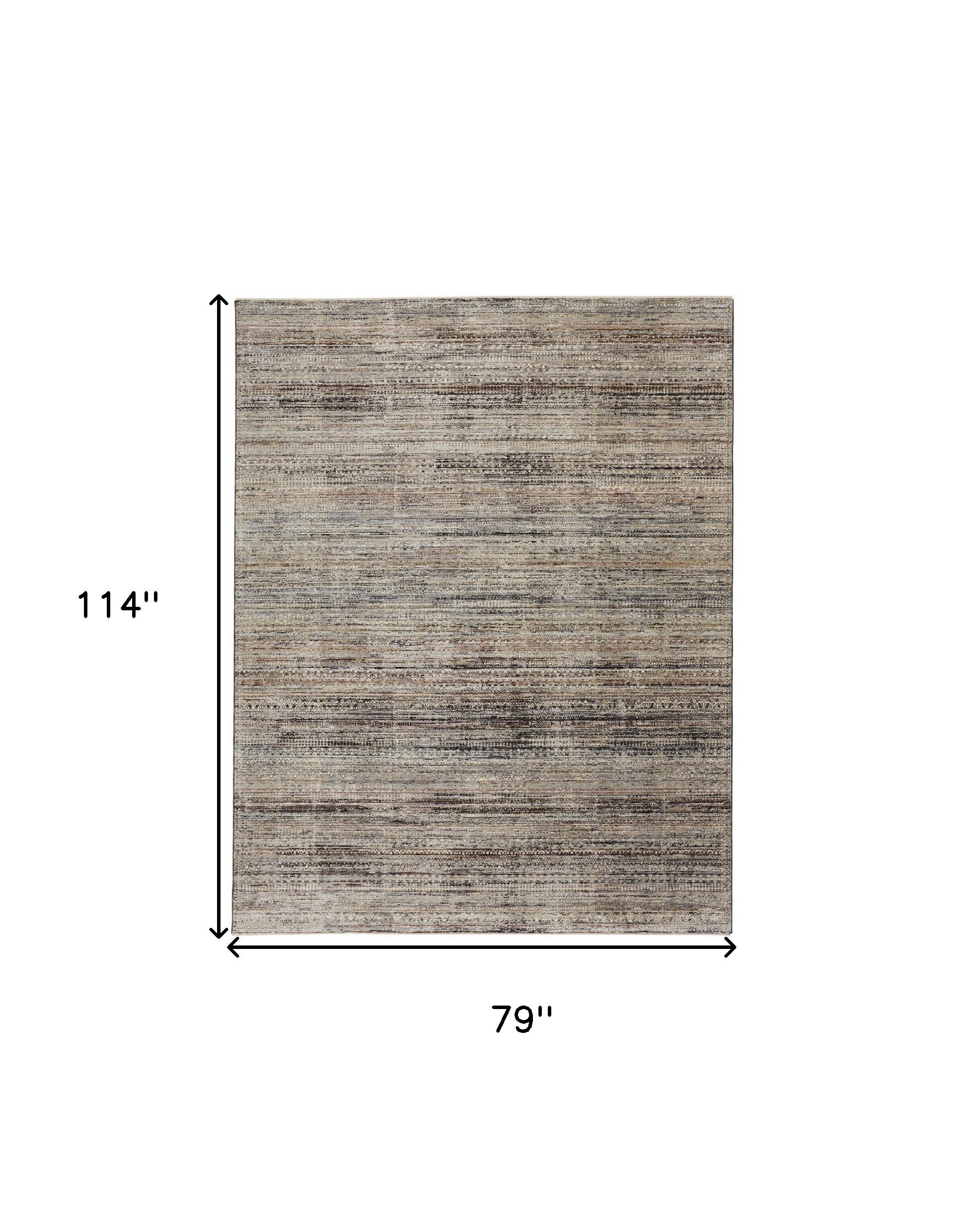 7' X 10' Ivory Gray And Black Abstract Distressed Area Rug With Fringe