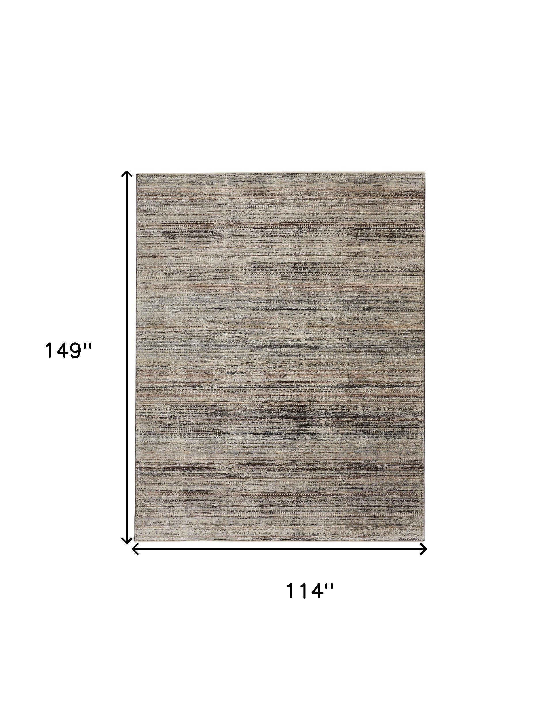 10' X 13' Ivory Gray And Black Abstract Distressed Area Rug With Fringe