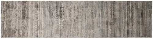 10' Ivory Gray And Black Abstract Distressed Runner Rug With Fringe