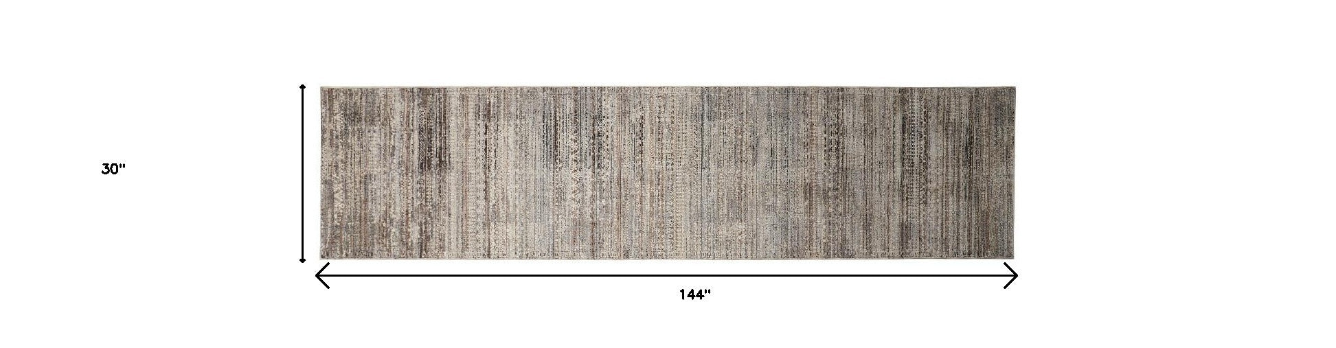 12' Ivory Gray And Black Abstract Distressed Runner Rug With Fringe