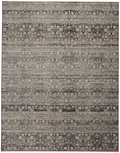 4' X 6' Gray Ivory And Tan Abstract Distressed Area Rug With Fringe